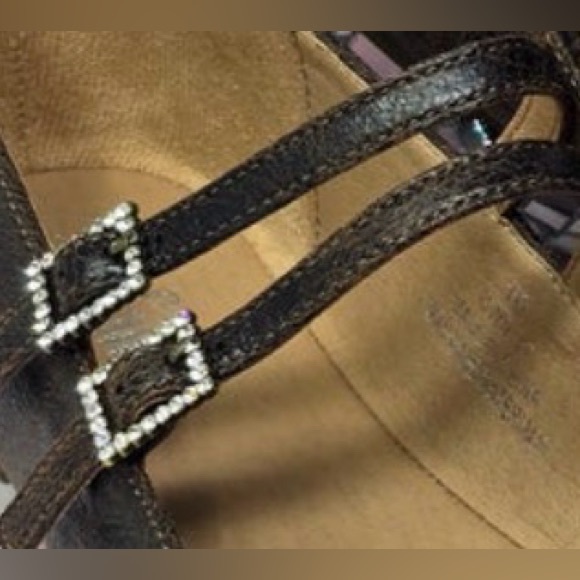 ✨NWT Corkys Espresso Brown Mary Jane Crinkle Flats w Bling Double Straps - Picture 3 of 3